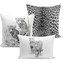 Bertille Home Klasik Leopar Serisi Çift Tarafı Dijital Baskılı  3'lü Kırlent Kılıfı Seti (Leopard)
