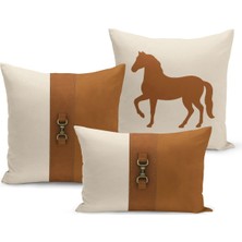 Bertille Home Klasik At Serisi Çift Tarafı Dijital Baskılı  3'lü Kırlent Kılıfı Seti (Horse)