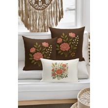 Bertille Home Çift Tarafı Dijital Baskılı  3'lü Kırlent Kılıfı Seti (Panç /punch Nakış Desen Görünümlü)