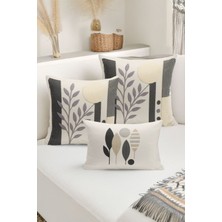 Bertille Home Çift Tarafı Dijital Baskılı  3'lü Kırlent Kılıfı Seti (Panç /punch Nakış Desen Görünümlü)