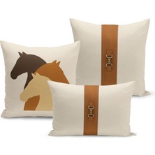 Bertille Home Klasik At Serisi Çift Tarafı Dijital Baskılı  3'lü Kırlent Kılıfı Seti (Horse)
