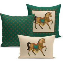Bertille Home Klasik At Serisi Çift Tarafı Dijital Baskılı  3'lü Kırlent Kılıfı Seti (Horse)
