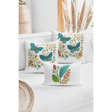 Bertille Home Çift Tarafı Dijital Baskılı  3'lü Kırlent Kılıfı Seti (Panç /punch Nakış Desen Görünümlü)