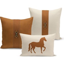 Bertille Home Klasik At Serisi Çift Tarafı Dijital Baskılı  3'lü Kırlent Kılıfı Seti (Horse)