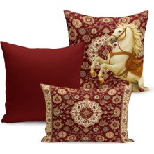 Bertille Home Klasik At Serisi Çift Tarafı Dijital Baskılı  3'lü Kırlent Kılıfı Seti (Horse)