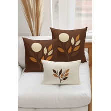 Bertille Home Çift Tarafı Dijital Baskılı  3'lü Kırlent Kılıfı Seti (Panç /punch Nakış Desen Görünümlü)