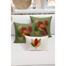 Bertille Home Çift Tarafı Dijital Baskılı  3'lü Kırlent Kılıfı Seti (Panç /punch Nakış Desen Görünümlü)