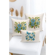 Bertille Home Çift Tarafı Dijital Baskılı  3'lü Kırlent Kılıfı Seti (Panç /punch Nakış Desen Görünümlü)