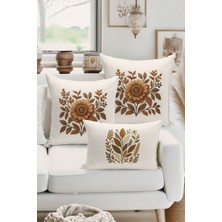 Bertille Home Çift Tarafı Dijital Baskılı  3'lü Kırlent Kılıfı Seti (Panç /punch Nakış Desen Görünümlü)