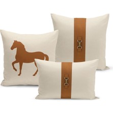 Bertille Home Klasik At Serisi Çift Tarafı Dijital Baskılı  3'lü Kırlent Kılıfı Seti (Horse)