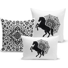 Bertille Home Klasik At Serisi Çift Tarafı Dijital Baskılı  3'lü Kırlent Kılıfı Seti (Horse)