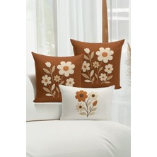 Bertille Home Çift Tarafı Dijital Baskılı  3'lü Kırlent Kılıfı Seti (Panç /punch Nakış Desen Görünümlü)