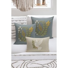 Bertille Home Çift Tarafı Dijital Baskılı  3'lü Kırlent Kılıfı Seti (Panç /punch Nakış Desen Görünümlü)