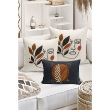 Bertille Home Çift Tarafı Dijital Baskılı  3'lü Kırlent Kılıfı Seti (Panç /punch Nakış Desen Görünümlü)