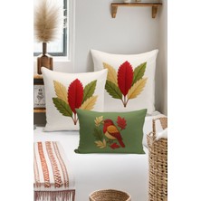 Bertille Home Çift Tarafı Dijital Baskılı  3'lü Kırlent Kılıfı Seti (Panç /punch Nakış Desen Görünümlü)