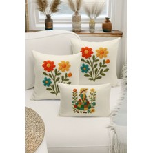 Bertille Home Çift Tarafı Dijital Baskılı  3'lü Kırlent Kılıfı Seti (Panç /punch Nakış Desen Görünümlü)