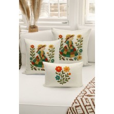 Bertille Home Çift Tarafı Dijital Baskılı  3'lü Kırlent Kılıfı Seti (Panç /punch Nakış Desen Görünümlü)