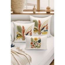 Bertille Home Çift Tarafı Dijital Baskılı  3'lü Kırlent Kılıfı Seti (Panç /punch Nakış Desen Görünümlü)