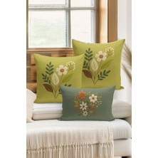 Bertille Home Çift Tarafı Dijital Baskılı  3'lü Kırlent Kılıfı Seti (Panç /punch Nakış Desen Görünümlü)