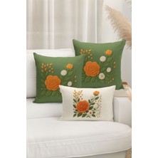 Bertille Home Çift Tarafı Dijital Baskılı  3'lü Kırlent Kılıfı Seti (Panç /punch Nakış Desen Görünümlü)