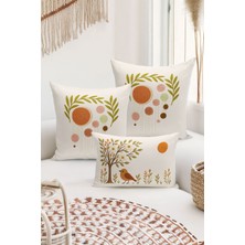 Bertille Home Çift Tarafı Dijital Baskılı  3'lü Kırlent Kılıfı Seti (Panç /punch Nakış Desen Görünümlü)