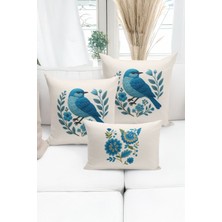 Bertille Home Çift Tarafı Dijital Baskılı  3'lü Kırlent Kılıfı Seti (Panç /punch Nakış Desen Görünümlü)