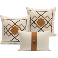 Bertille Home Klasik At Serisi Çift Tarafı Dijital Baskılı  3'lü Kırlent Kılıfı Seti (Horse)