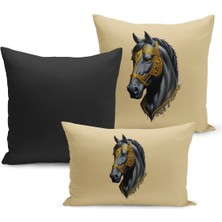 Bertille Home Klasik At Serisi Çift Tarafı Dijital Baskılı  3'lü Kırlent Kılıfı Seti (Horse)