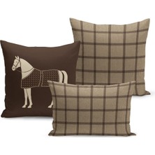 Bertille Home Klasik At Serisi Çift Tarafı Dijital Baskılı  3'lü Kırlent Kılıfı Seti (Horse)