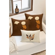 Bertille Home Çift Tarafı Dijital Baskılı  3'lü Kırlent Kılıfı Seti (Panç /punch Nakış Desen Görünümlü)