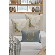 Bertille Home Çift Tarafı Dijital Baskılı  3'lü Kırlent Kılıfı Seti (Panç /punch Nakış Desen Görünümlü)