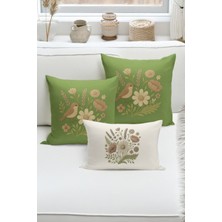 Bertille Home Çift Tarafı Dijital Baskılı  3'lü Kırlent Kılıfı Seti (Panç /punch Nakış Desen Görünümlü)