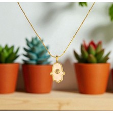 Kadın Zirkon Taşlı Fatma Ana Eli Çelik Kolye