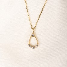 Fasek Gold Altın Kolye - İçi Boş 0.30 CT Pırlanta(Signty)Taşlı Damla Figürlü Tasarım Modern 14 Ayar Altın Kolye