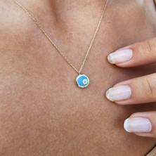 Fasek Gold Altın Kolye - Ala Turkuaz (Firuze)Mineli Nazar Boncuğu Göz Tasarım Taşsız Modern 14 Ayar Altın Kolye