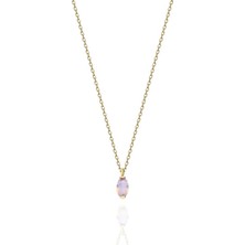 Fasek Gold Altın Kolye - 0.50 Ct Pembe Quartz Pırlanta Montürü Has Taşlı Altın Kolye-Hediye 14 Ayar Altın Kolye