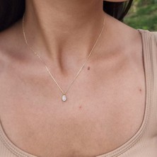 Fasek Gold Altın Kolye - 0.50CT Pembe Quartz Tasarım Tarz Spor Stil 14 Ayar Altın Kolye - Doğal Taş Altın Kolye