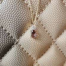Fasek Gold Altın Kolye - 1.05 CT Zultanit 0.25CT Pırlanta (Signty) Doğal Taşlı Sade Tasarım 14 Ayar Altın Kolye