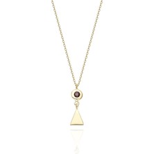 Fasek Gold Altın Kolye - 14 Ayar Altın Kolye-Üçgen Motifli Smoky Taşlı Modern Altın Kolye-Hediyelik Altın Kolye