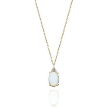 Fasek Gold Altın Kolye - 1.50 Ct Opal Oval Taşlı Pırlanta Montürü Altın Kolye-Hediyelik 14 Ayar Altın Kolye