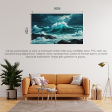 Doğa ve Manzara Yatay Kayalara Çarpan Güçlü Okyanus Dalgaları, Dramatik Gökyüzü 07 Çerçevesiz 90X60CM Pvc Tablo