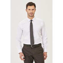 Ütü Gerektirmeyen Taılored Slim Fit Dar Kesim Klasik Yaka %100 Pamuk Armürlü Non-Iron Gömlek