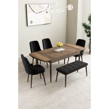 Asaella Mobilya Mabel Barok Desen 80X132 Açılabilir Yemek Odası Takımı 4 Sandalye, 1 Bench