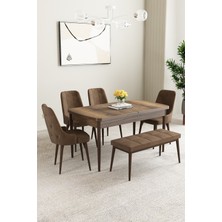 Asaella Mobilya Mabel Barok Desen 80X132 Açılabilir Yemek Odası Takımı 4 Sandalye, 1 Bench