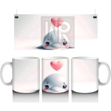 Wisdom Rain Pembe Kalp Balonuyla Sevimli Mavi Ahtapot – Baskılı Kahve Kupası