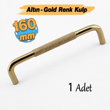 Badem10 Tırtıklı Altın Gold Metal Kulp 160 mm 16 cm Mobilya Çekmece Dolap Dolabı Modern Kapak Kulpları