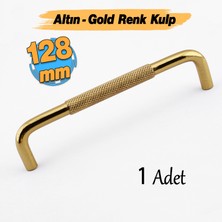 Badem10 Tırtıklı Altın Gold Metal Kulp 128 mm 12.8 cm Mobilya Çekmece Dolap Dolabı Modern Kapak Kulpları