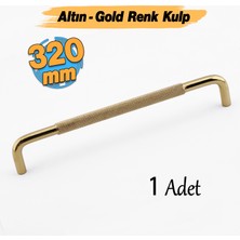 Badem10 Tırtıklı Altın Gold Metal Kulp 320 mm 32 cm Mobilya Çekmece Dolap Dolabı Modern Kapak Kulpları