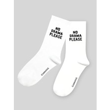 No Drama Please Yazılı Unisex Beyaz Tenis Spor Çorap