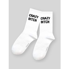 Crazy B.itch Yazılı Unisex Beyaz Tenis Çorap